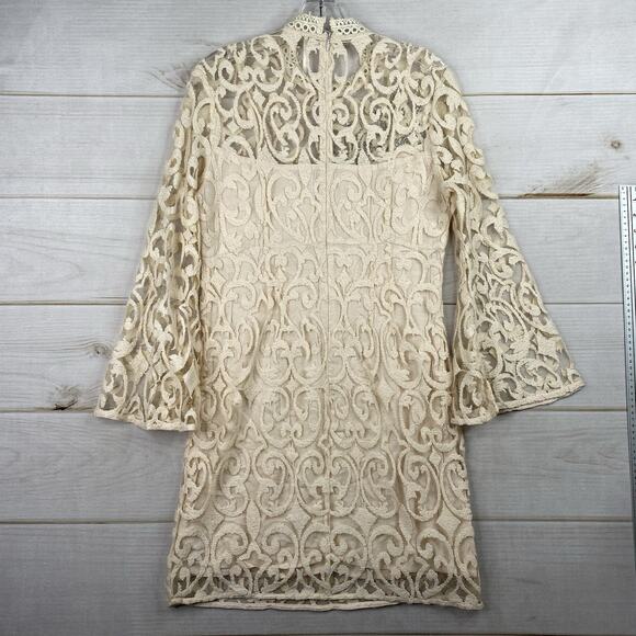 Free People Dress Sz 12 Cream Embroidered Lace Sequins Cottage Fairy Romantic - Picture 10 of 11